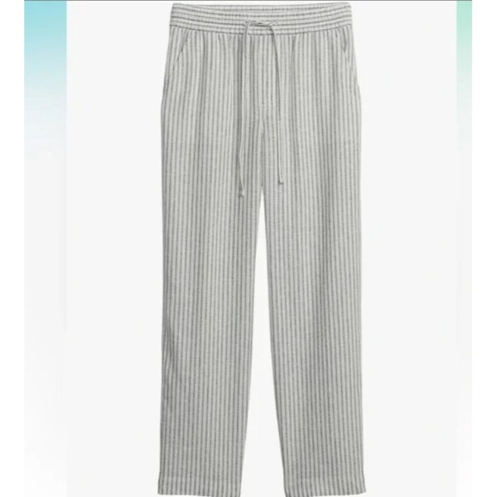 Gap Easy Pant Linen Blend in Off White Stripe Women’s Size XL